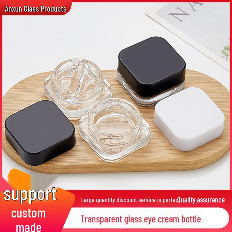 

Square Transparent Glass Eye Cream Bottle with Cap, 9g Capacity 5g; Bottle + White Cap; Glass