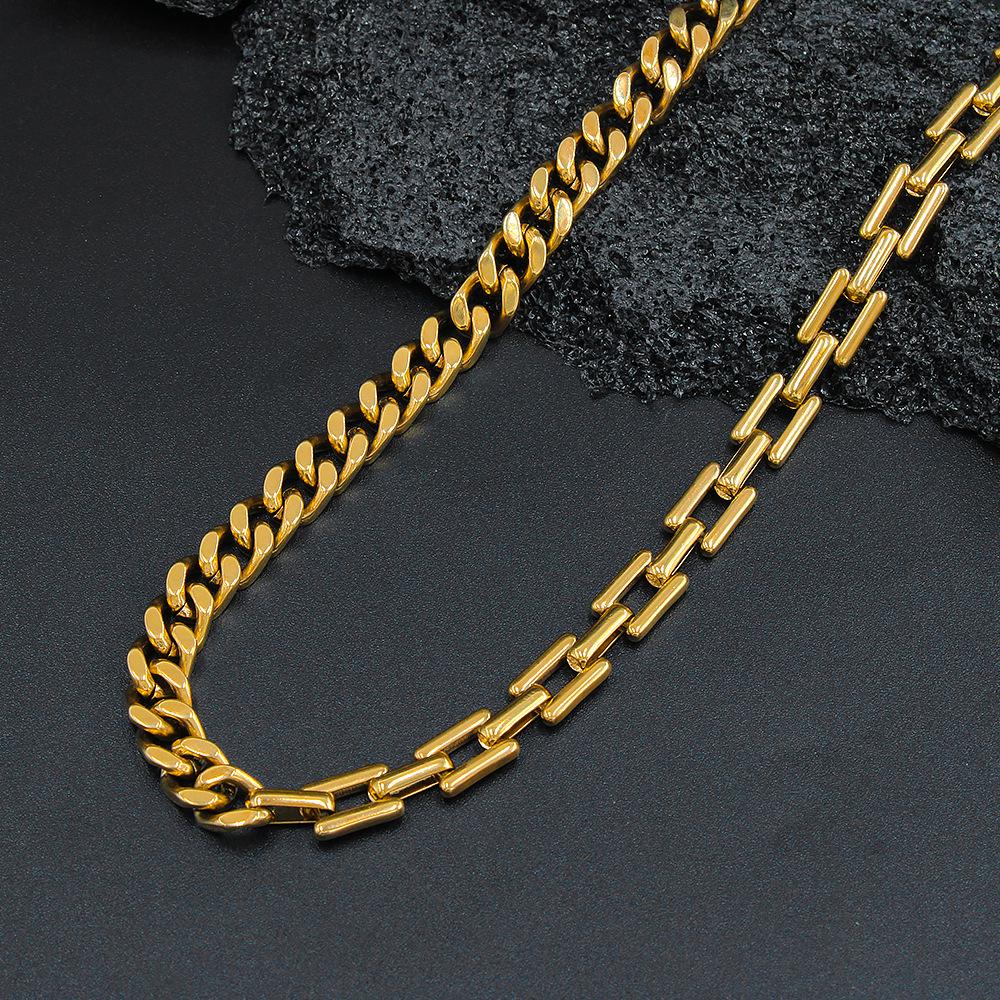 18K Gold Plated Cuban Link Chain Necklace for Women - Stainless Steel, French Retro Design
