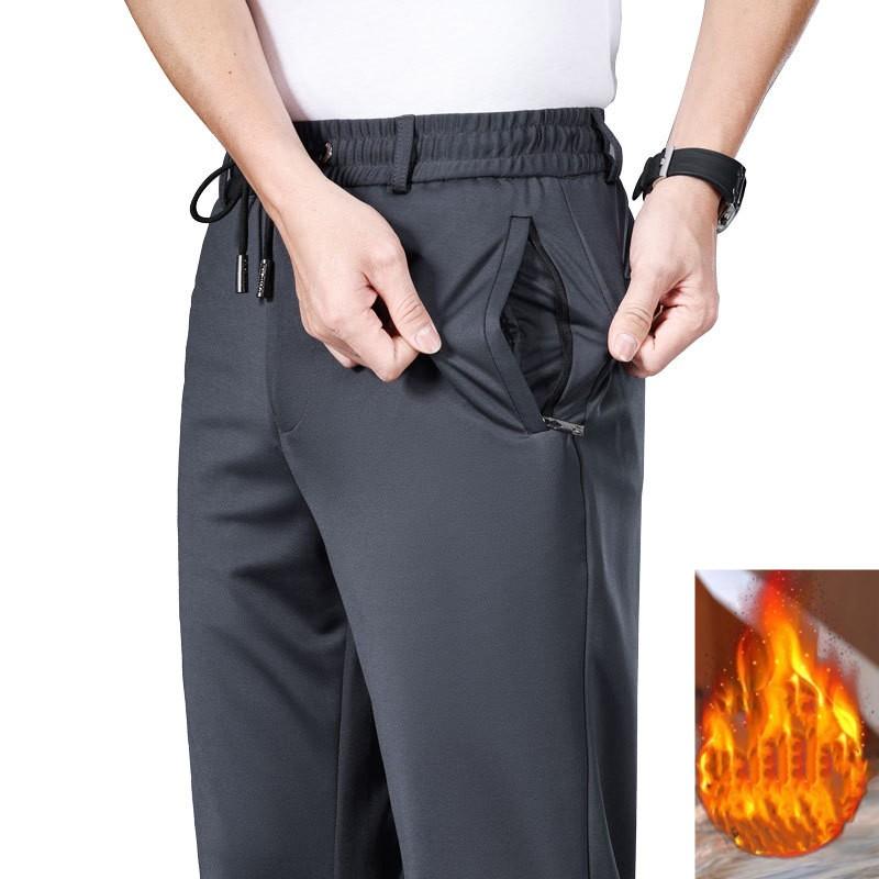 Men's Spring and Autumn Loose Plus Size Straight Elastic Pants Winter Youth Business Casual Solid Padded Pants