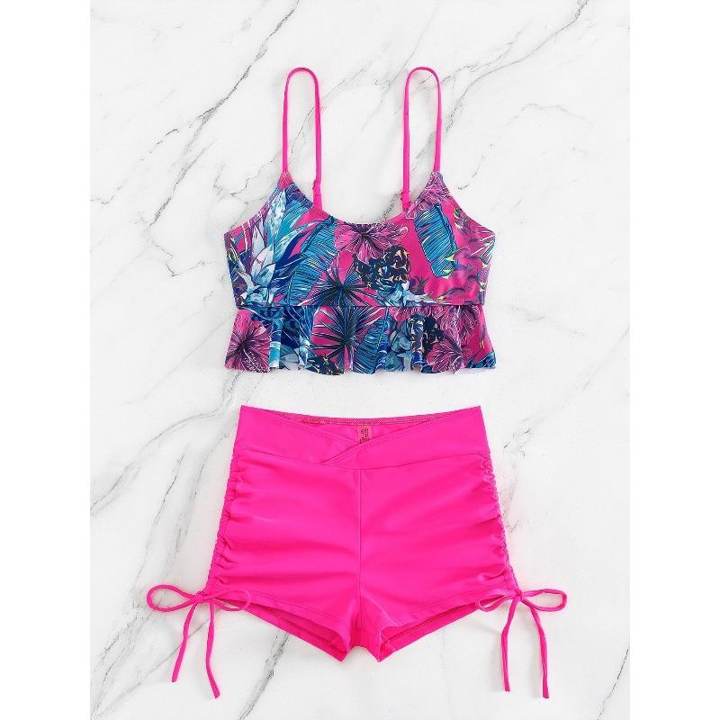 

Бикини Женский Купальник Новый Принт Однотонный Слинг Комплект Бикини Сексуальный С высокой талией Купальный костюм Летние Шорты Пляжный Купальник Женский XL розовый