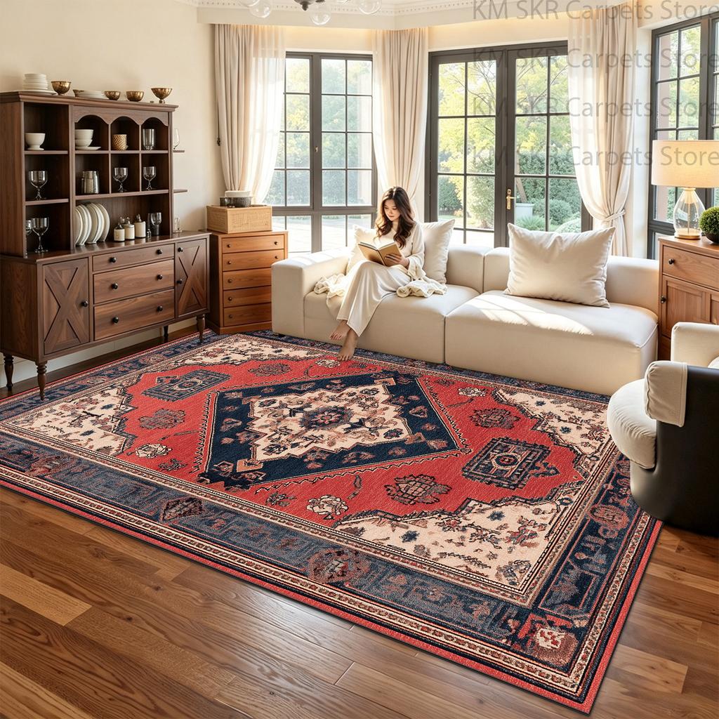 Persian Classic Retro Style Parlor Red Carpet Big Size Antiskid Washable Dining Room Seat Mat Soft Fluffy Bedroom Decoration Rug