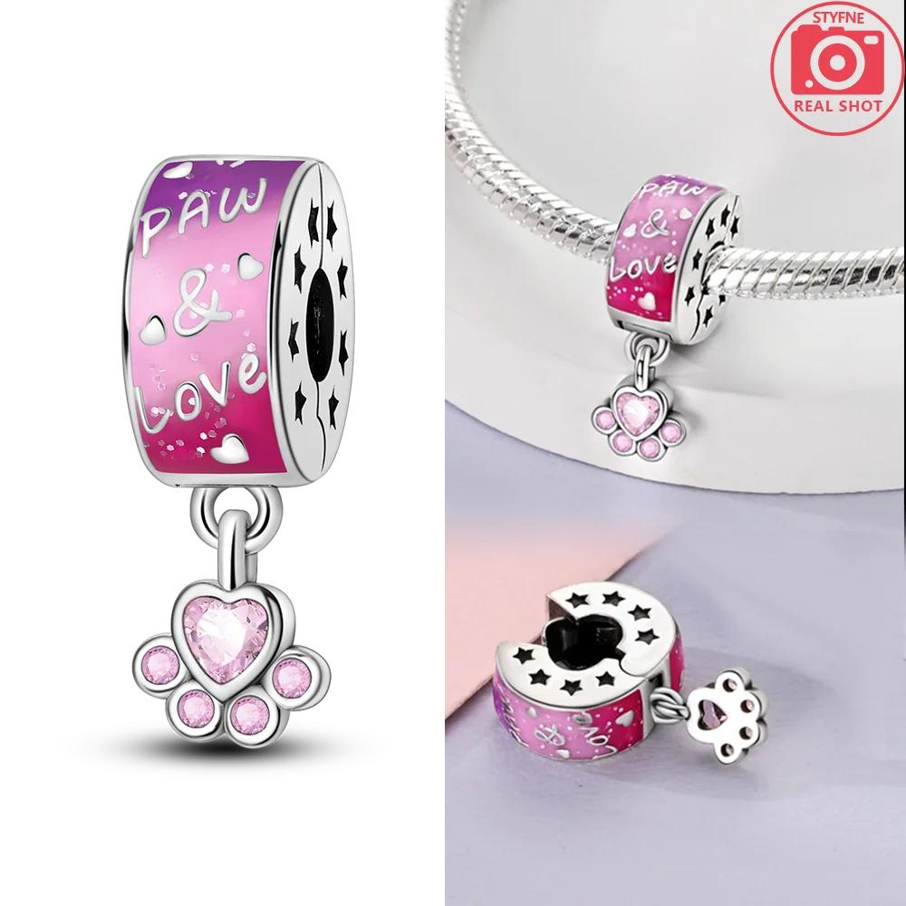 Copper Original Charms Love Heart Dog Cat Paws Pendant Beads Fit Mula Bracelet Diy Jewelry For Women Gift