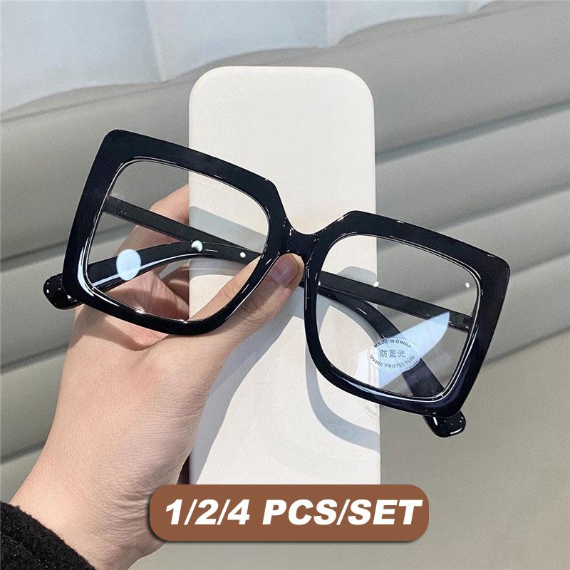 1/2/4PCS Anti Blue Light Blocking Glasses Oversized Square Frame Computer Eyeglasses Clear Lens Optical Glasses for Women/Men