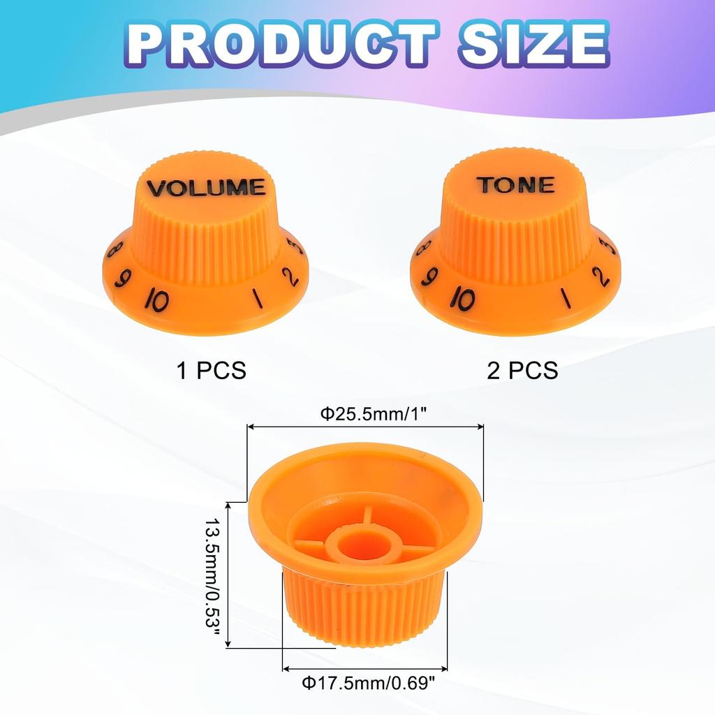 Uxcell Conjunto de Botões de Chapéu Alto Métricos 1 Volume 2 Controles de Tom Conjunto de Botões para Guitarra Elétrica Baixo Eixos Divididos Laranja Preto Peça 3