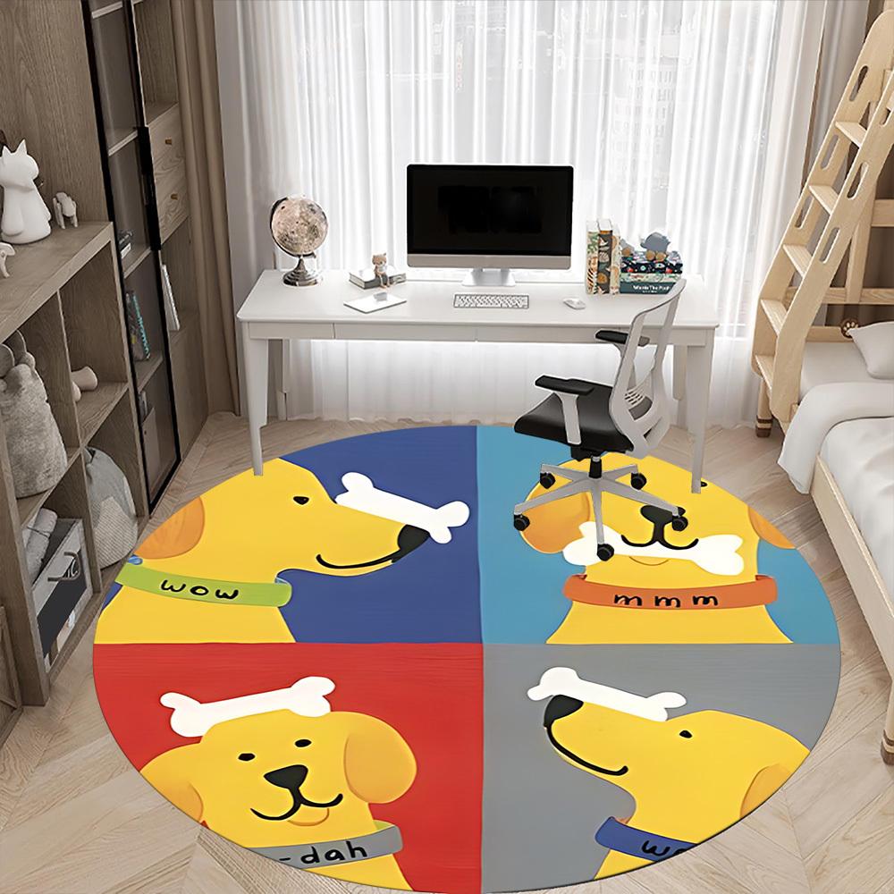 1PC Dogs Bones Office Round Area Rug, Mat Suitable For Office, Under Office Chairs Bedroom Living Room Home Decor, Room Deco