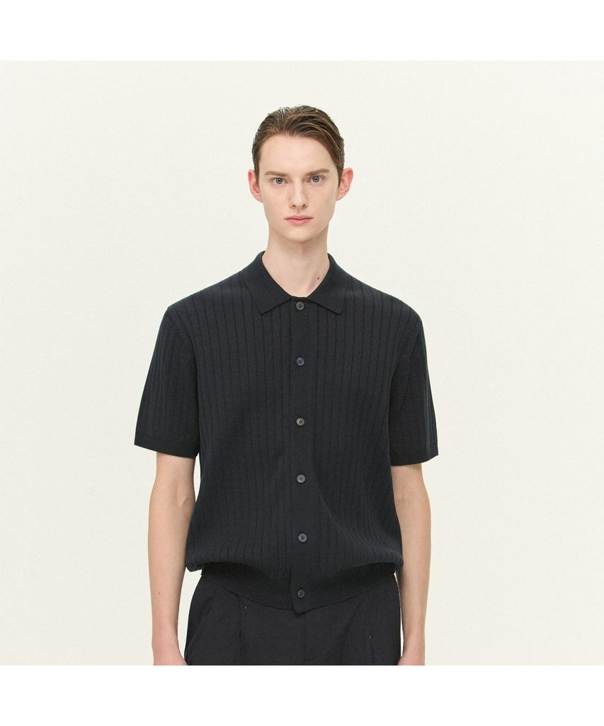 Kaembeulijimembeoseu [Movere X Roliat] Collaboration Collared Short Sleeve Full-Open Sweater Navy Mcwam26612Nav