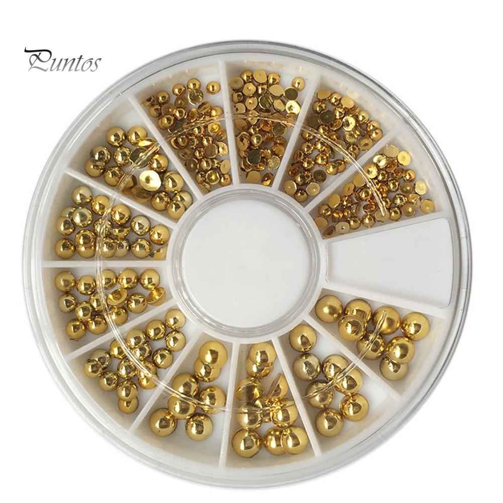 Puntos Nail Art DIY 2/3/4mm Mixed Golden Tone 3D DIY Flat Back Beads Decoration Beauty