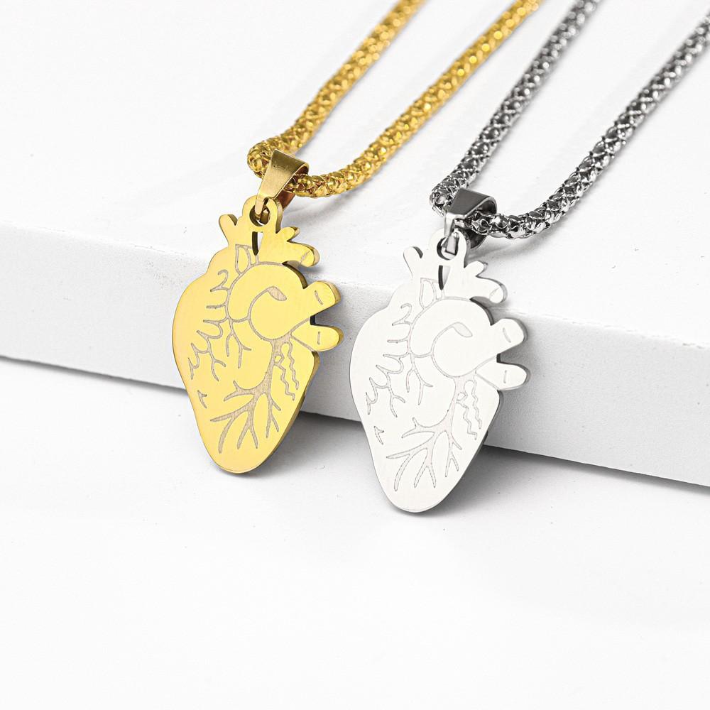 New Strawberry Heart Titanium Steel Necklace Pendant Jewelry