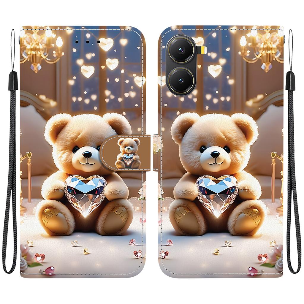 Handmade PU Leather Flip Case for Xiaomi Poco X7 Pro Anti-Slip Shockproof Cover with Wrist Strap & Heart/Rose Cat Designs