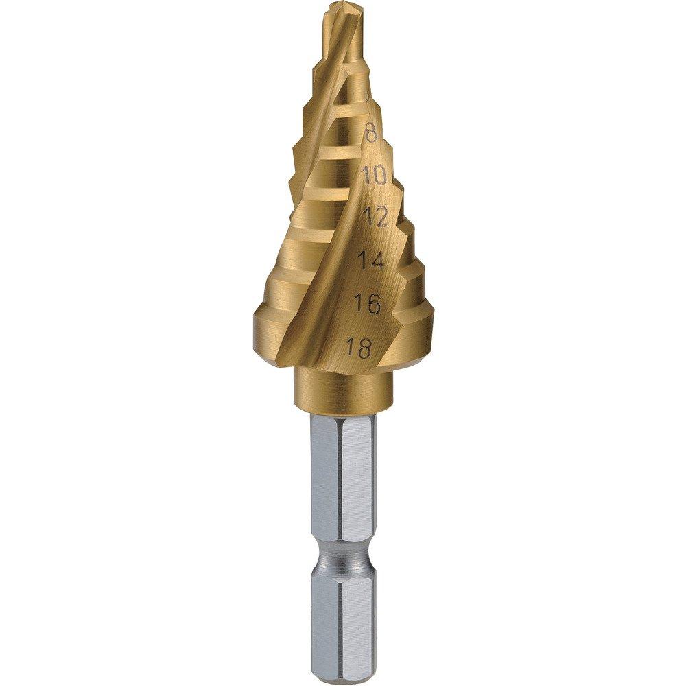 

TRUSCO Hexagonal Shaft Step Drill Titanium Coating 3-Flute 4~18mm 3S-NMS-18G
