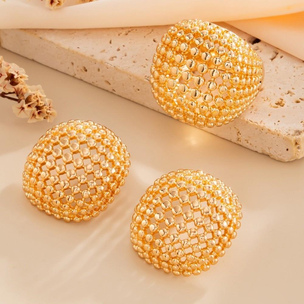 2pcs/set Alloy Hollowed-out Rings Geometric Braided Earring and Ring Set Open Rings Wedding Jewelry