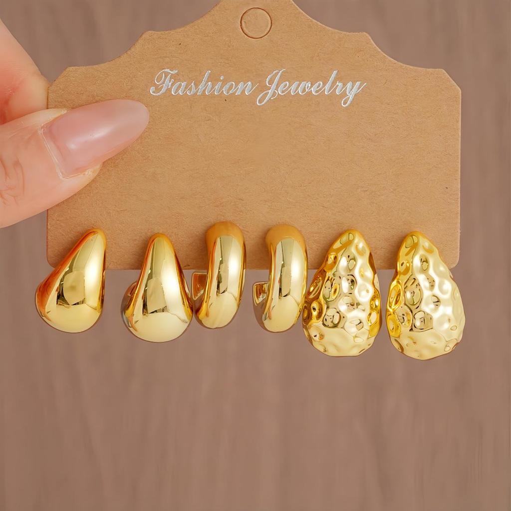 Women's Geometric Gold Teardrop and Twist Earring Set (3-9 Pairs)