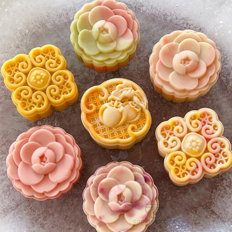 Camellia Flower Mooncake Press Mold Cookie Stamps Chinese MidAutumn Moon Cake Makers Decoration Tool for DIY Cookie