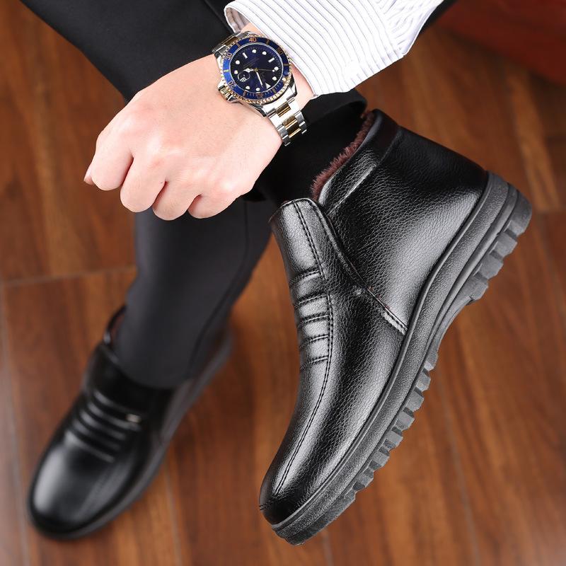 Winter plush warm plush high-top leather shoes men's medium cotton shoes non-slip overalls men's shoes
