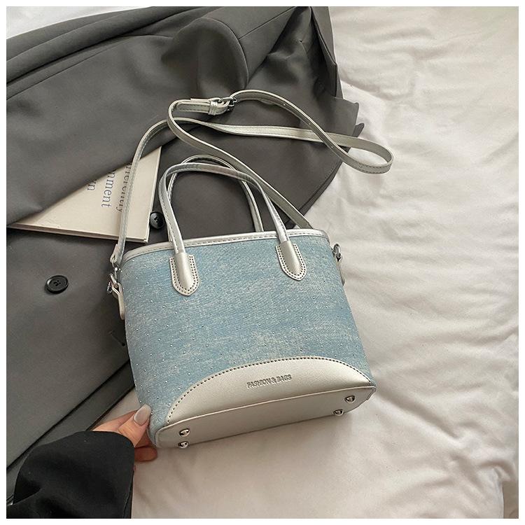 

Large capacity denim bag women s 2025 summer new go out portable bucket bag popular shoulder messenger bag tide