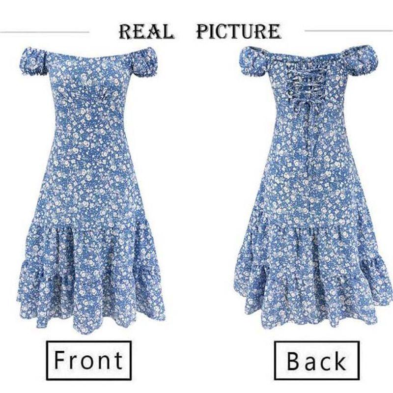 

Vibrant Women s Boho Floral Off Shoulder Long Dress Perfect For Summer Beach Days SkyBlue,4XL