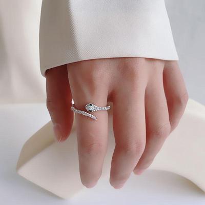 Korean Minimalist Titanium Steel Snake Ring - Elegant Full Diamond Design for Women