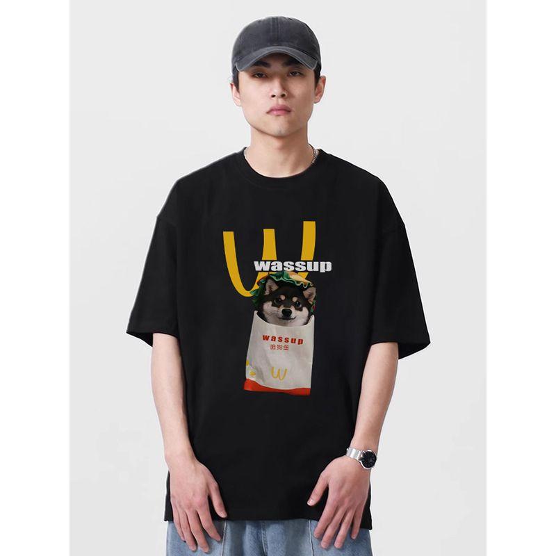 Wassup Trendy American Cartoon T-Shirt Short-Sleeved Couple Summer New Heavyweight Pure Cotton Versatile Unisex Top