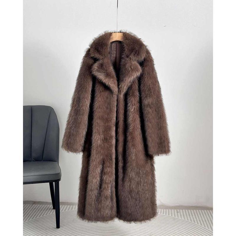 Womens Long Faux Fur Coat Blazer Collar Fall 2025 Plus Size S-XXL