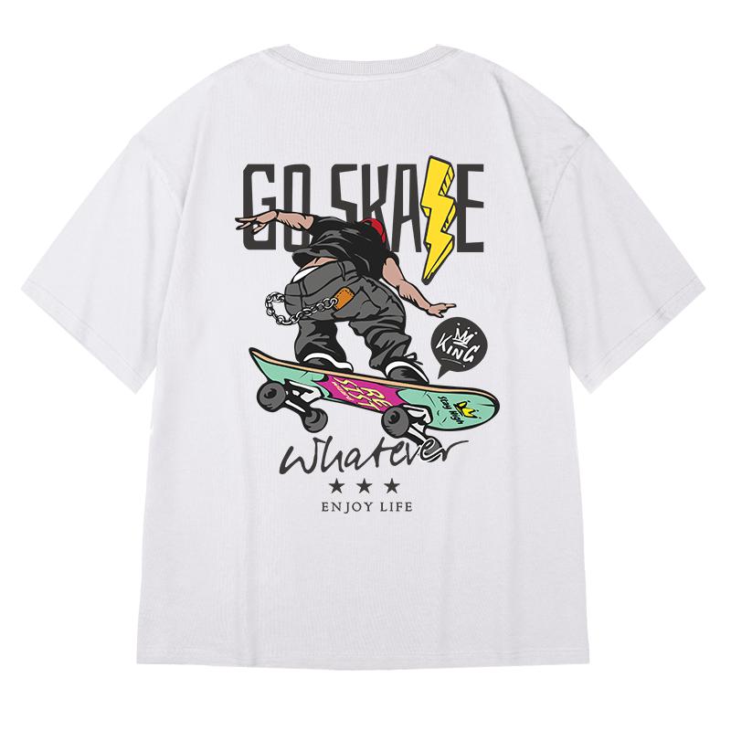 Trendy Boy Skateboard Print Crew Neck T-shirt 100% Cotton High Quality Fashion Top Spring Summer Trendy Casual Men