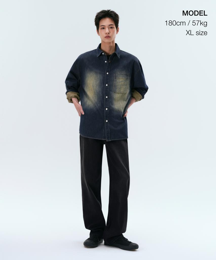 MUSINSA STANDARD Big Brush Oversized Denim Shirt [Yellow Dark Blue]