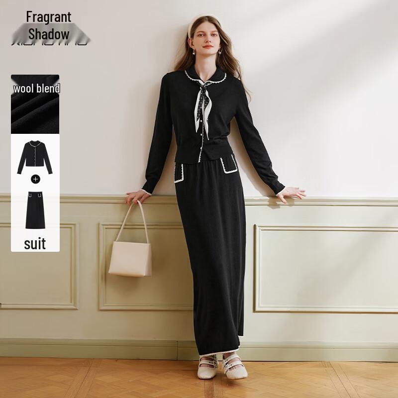 Xiangying Women s Wool-Blend Knitted Cardigan & Skirt Set S
