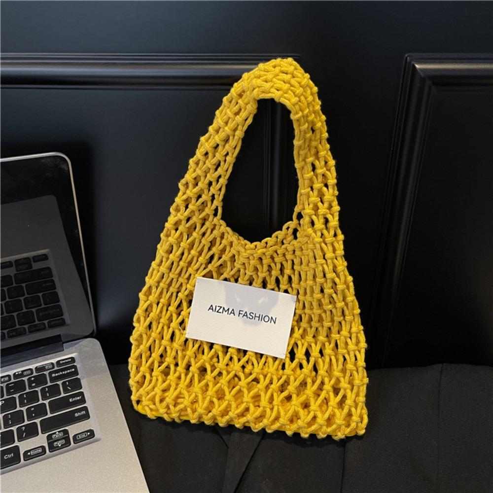 

Leisure Beach Hollow Handbag Solid Color Woven Totes Bag Trendy Straw Crochet Bag Ladies/Girls жёлтый