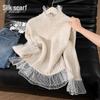 Women's Spliced Wool Blend Round Neck Pullover Knit Top