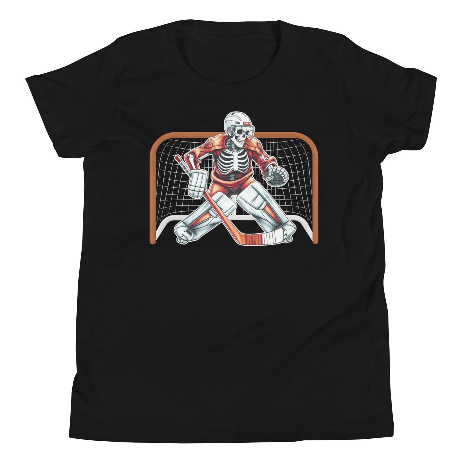 

Skeleton Ice Hockey Goalie Halloween Costume Men Boys Kids Youth T-Shirt 150