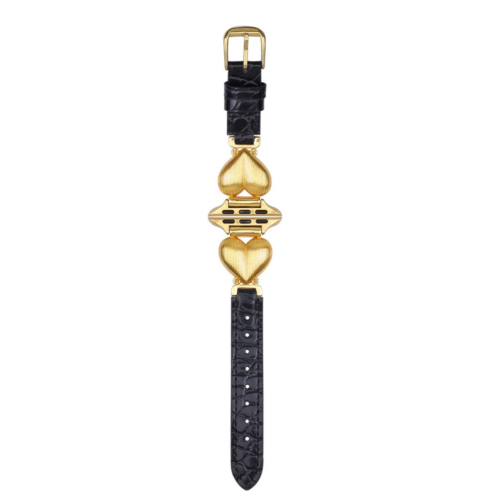 

Double Heart Crocodile Texture Leather Strap Compatible with Apple Watch Ultra 2 1 SE 11 10 9 8 7 38mm 40mm 41mm 42mm 44mm 45mm 49mm Handmade Strap 42/44/45/46/49 чорний