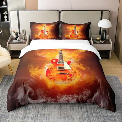 Rock Music Electric Guitar Three-Piece Quilt Cover 3D Digital Printing Bedding Set Bed Cover