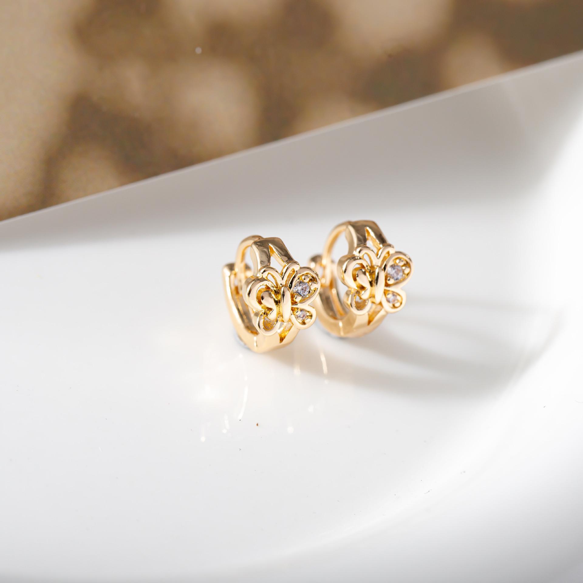 Women s Gold Zirconia Butterfly Ear Studs, Sweet & Simple Korean Style Accessories