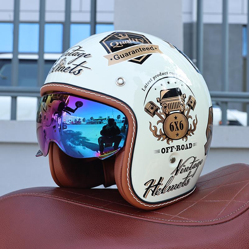 S68-DOT Certified 3/4 Open Face Motorcycle Helmet Shell Lightweight Breathable Retro Unisex Adult Scooter Cruiser Safety Helmet