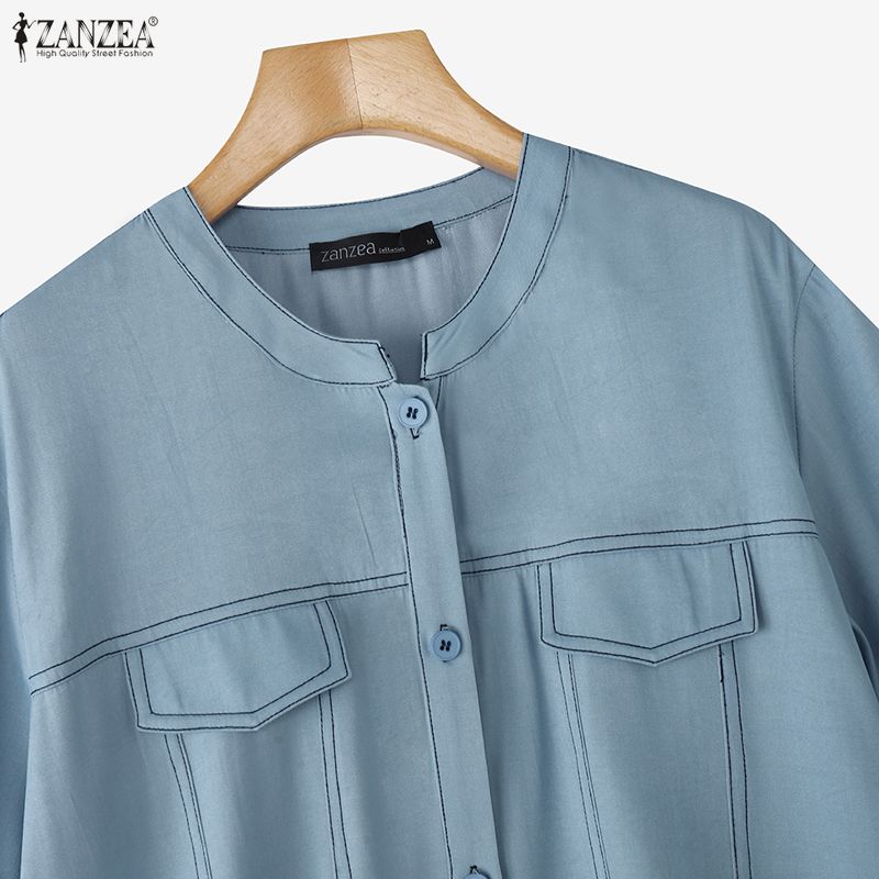 ZANZEA Lässige Damenbluse mit Rundhalsausschnitt und kurzen Ärmeln für den Sommer