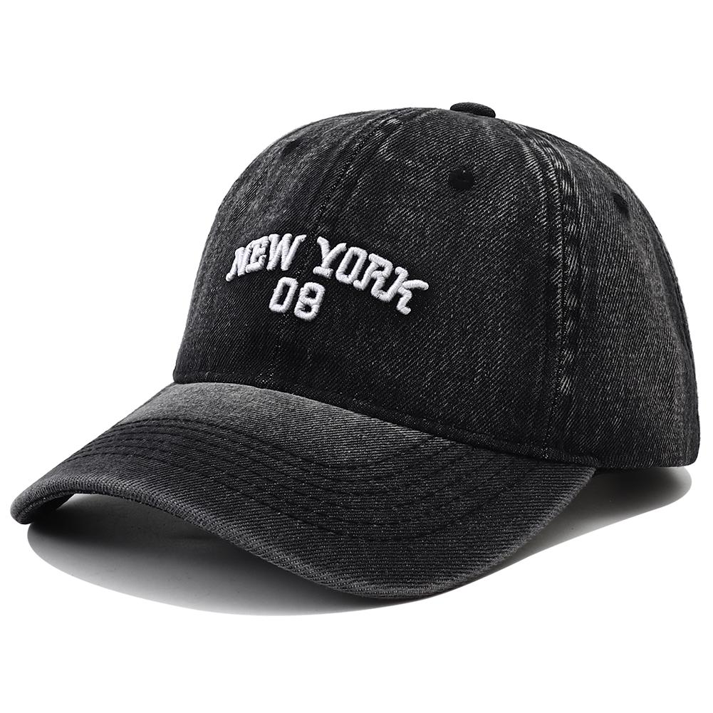 

High Quality New York Embroidery Washed Denim Baseball Caps for Women Men Jeans Distressed Faded Snapback Hat Outdoor Visor Cap Adjustable чёрный