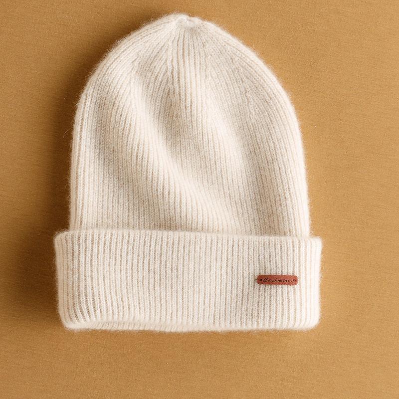Unisex 100% Pure Cashmere Hat - Double Brim, Thick Knit, Warm for Autumn & Winter One Size