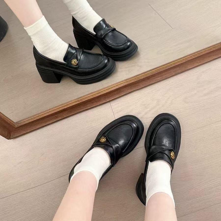 Muffin thick heel women's shoes versatile shoes children 2025 spring and autumn new fashion single shoes loafers platform small leather shoes women