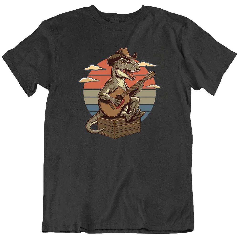 

Dinosaur, playing guitar, Cowboys Animal Funny vintage T Shirt Tee Gift New S