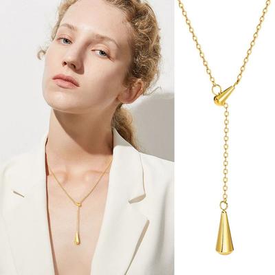Y-shaped Dewdrop Necklace Titanium Steel Metal Necklace Water Drop Tassel Necklace  Jewelry Gifts
