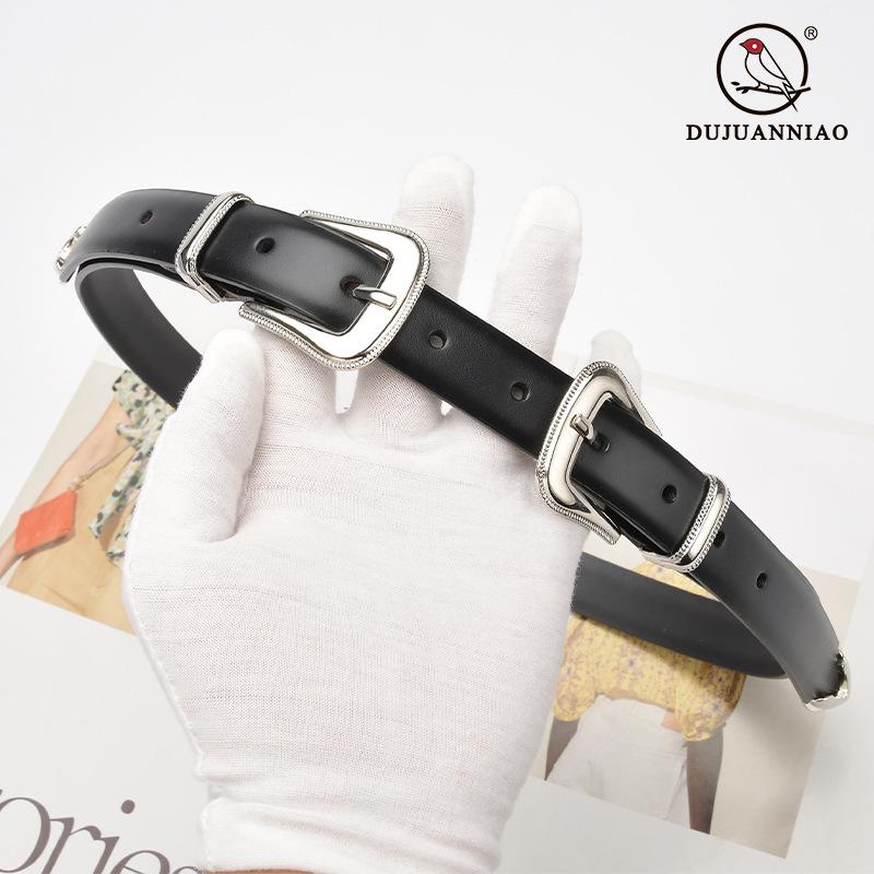 European & American Style Double-Head Engraved Ladies Belt with Decorative Pin Buckles