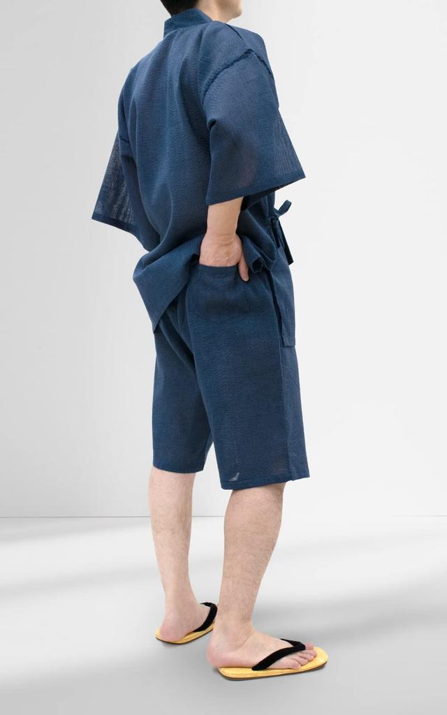 Aiai Jinbei Pajama Cotton and Linen Cool and Perfect for Summer and 10 Patterns Stylish Loungewear and Pajama Set Men's Set, Shijira, 85% Cotton, 15%