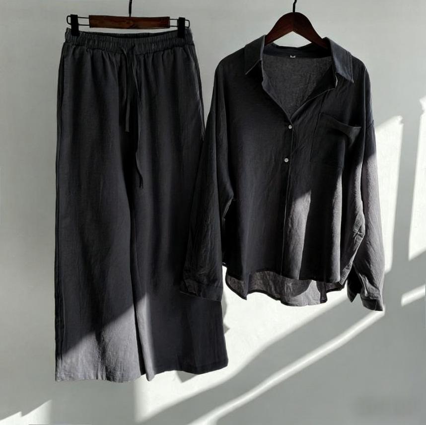 Plus Size Retro Casual High-Waisted Sportswear Set - Long Sleeve for Spring/Autumn M темно-серого