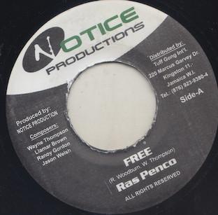 

7inch Record RAS PENCO Free NONE Notice Producti Jamaica Reggae Ska Dub Used