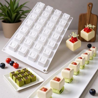 28-Cavity Square Silicone Mold - 3D Depression Rubik's Cube Mold for Foie Gras Mousse Cake Chocolate Pastry