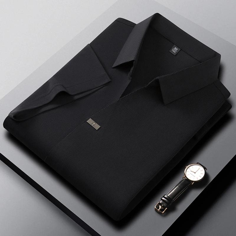 

Men s Casual and Fashionable Solid Color Short Sleeved Polo Shirt Comfortable Versatile Summer T Shirt M чёрный