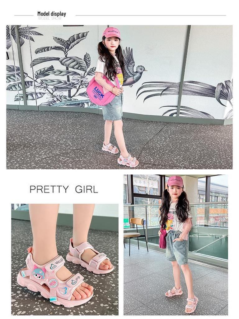Girls' Summer Sports Sandals 2026 - Cartoon Soft Sole Beach Shoes for Medium & Large Kids