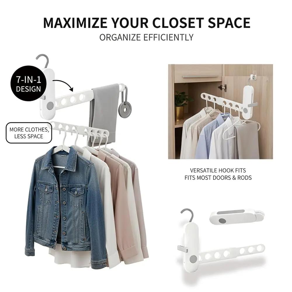 Foldableable Portable Clothes Drying Rack Travel Clothes Hanging Rack 7 Hole Multi-functional Storage Home Business Trip Hotel Clothes Hanger Tool