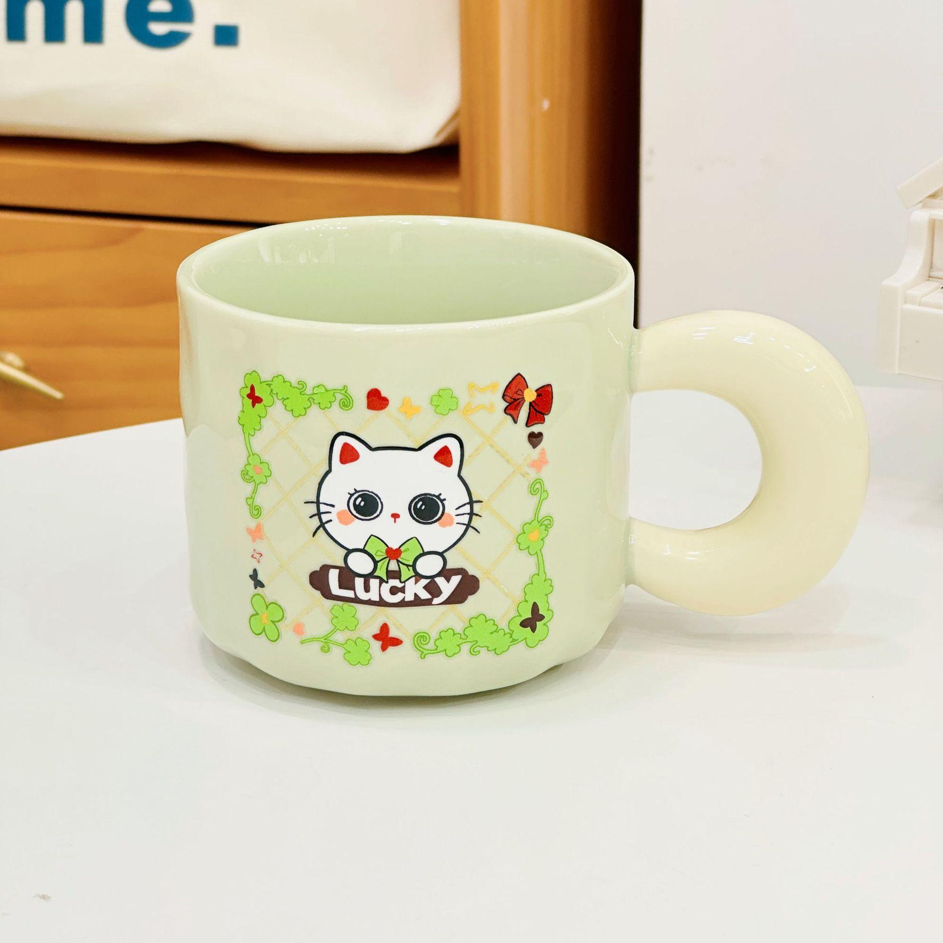 

Gift Box Water Cup Mug Cat Cute Ceramic Cup Mug Cartoon Style High Value Mug High Value Sleek Cup with Lid Spoon Durable 480ML