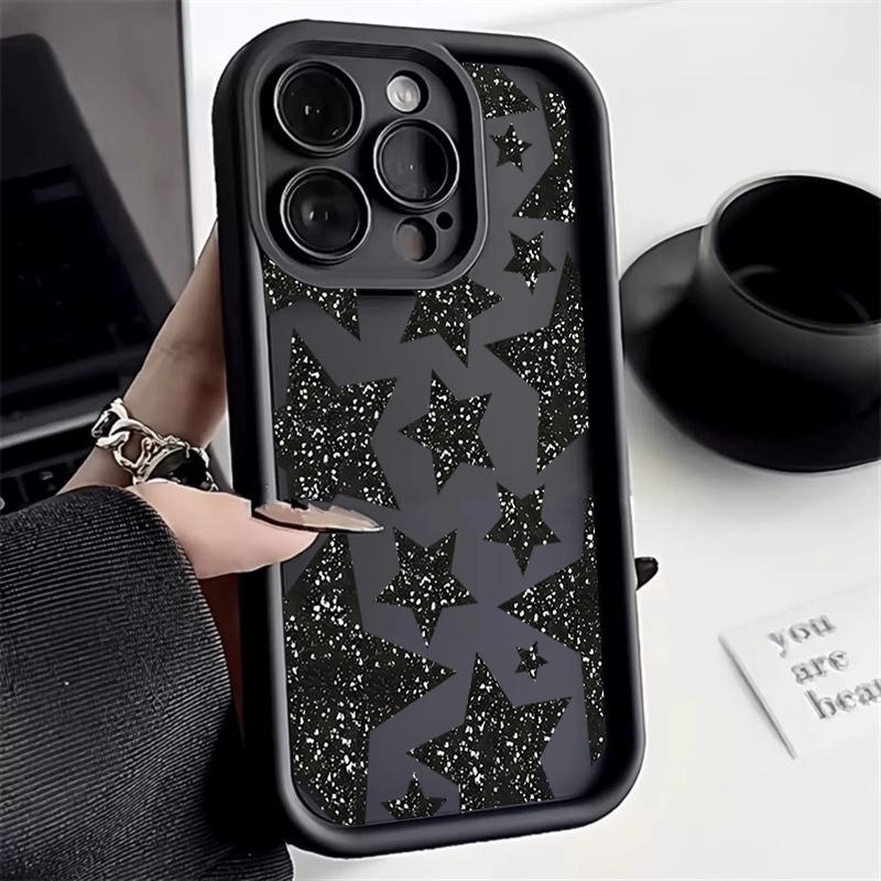 Luxury Black Star Print Phone Case For Samsung Galaxy S25 S24 S23 S22 S21 Ultra Plus FE A26 A33 A25 A16 A56 A53 Silicone Cover