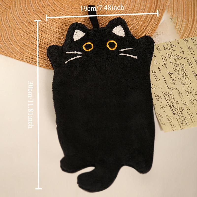 2Pcs And 1-Piece Wall-Mounted Black Cat Hand Towel, Kitchen Heat-Resistant Mat, Thickened Absorbent Coral Fleece Cleaning Cloth And Hand Towel